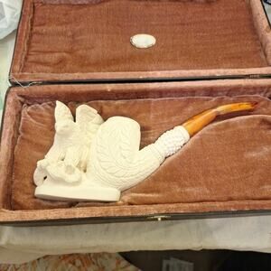 Vintage Meerschaum Hand Carved Turkish Tobacco Pipe Clean Never Used Eagle Snake